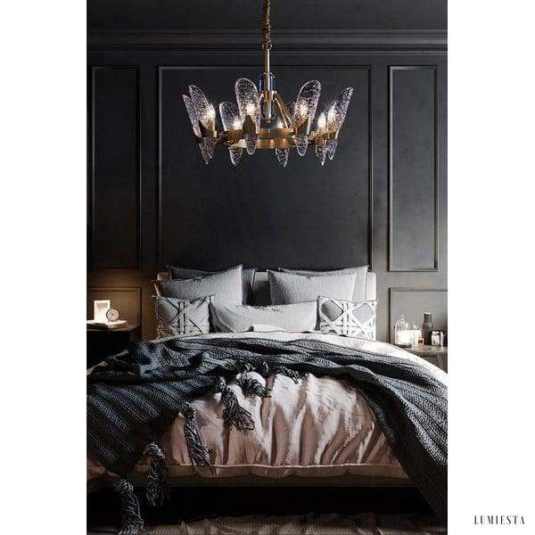 Nowoczesny żyrandol kryształowy w kształcie fali mosiężny