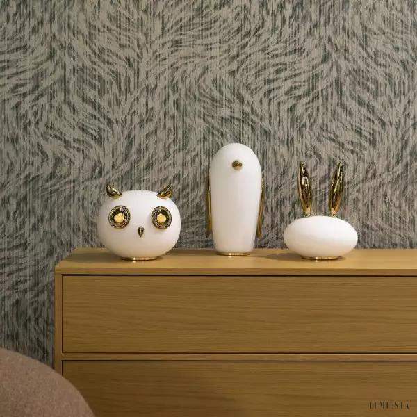 Lampa stołowa Pet Light w kształcie sowy z opalowego szkła