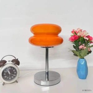 Lampka stołowa Bauhaus w stylu nowoczesnym różowa szkło