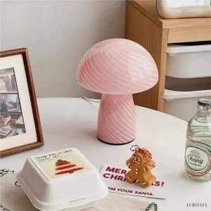 Nowoczesna lampa stołowa w kształcie grzyba z kolorowym kloszem
