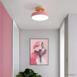 Skandynawska Okrągła Lampa Sufitowa Drewniana LED