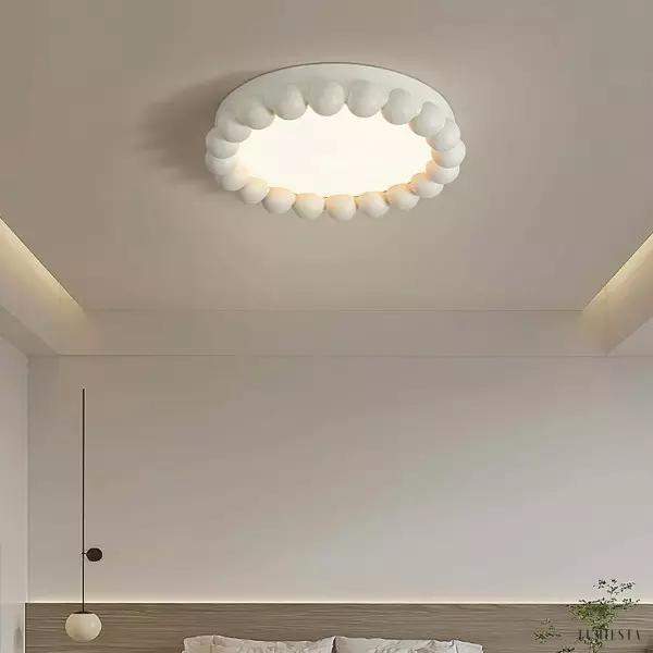 Kremowa Okrągła Lampa Sufitowa LED w Stylu Art Deco