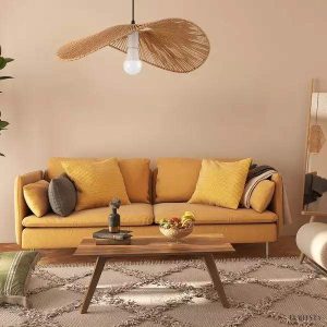 Rattanowa lampa wisząca Wabi Sabi ze słomkowym kapeluszem