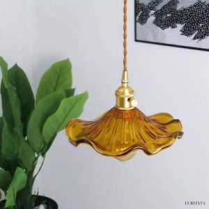 Szklana lampa wisząca retro z kwiatem hibiskusa 23 cm