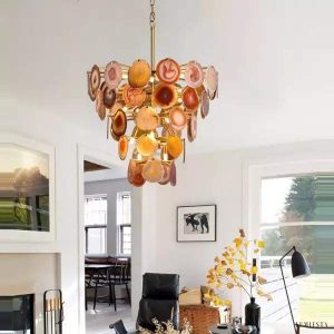 Luksusowa lampa wisząca z agatowych plastrów w stylu nowoczesnym