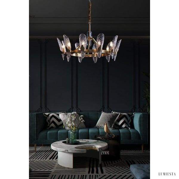 Nowoczesny żyrandol kryształowy w kształcie fali mosiężny