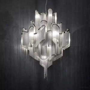 Lampa wisząca Stream z metalowych łańcuchów niklowana 60cm