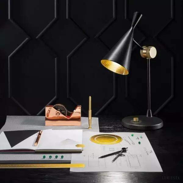 Elegancka lampa stołowa Beat w kształcie stożka black brass