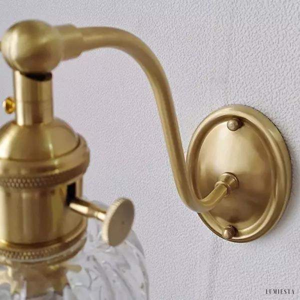 Lampka ścienna retro z mosiądzu i szkła stylowa dekoracja