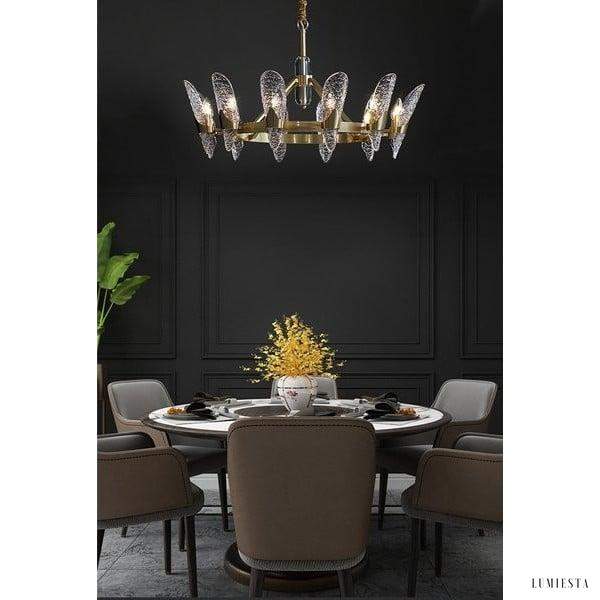 Nowoczesny żyrandol kryształowy w kształcie fali mosiężny