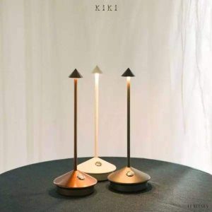 Nowoczesna lampa stołowa LED z akumulatorem w kształcie stożka