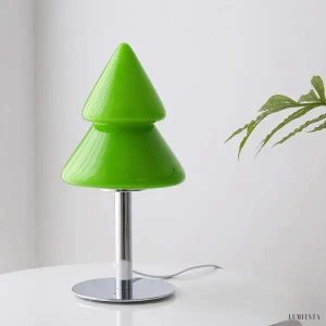 Lampka stołowa w kształcie choinki z kolorowego szkła