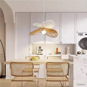 Rattanowa lampa wisząca Retro Zen w kształcie kapelusza