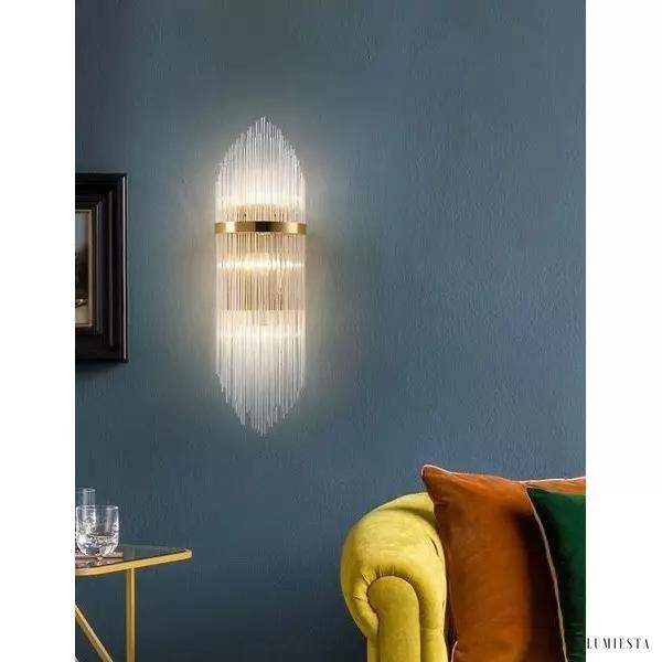 Kryształowa lampa ścienna w stylu art deco z mosiężnymi detalami