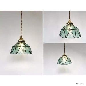 Lampa wisząca vintage z ręcznie robionymi szklanymi kloszami