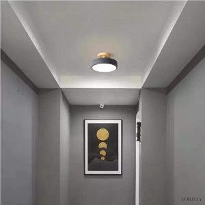 Skandynawska Okrągła Lampa Sufitowa Drewniana LED