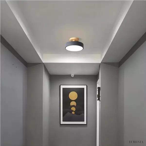 Skandynawska Okrągła Lampa Sufitowa Drewniana LED