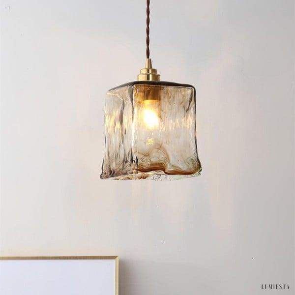 Brązowa Szklana Lampa Wisząca w Stylu Vintage Retro