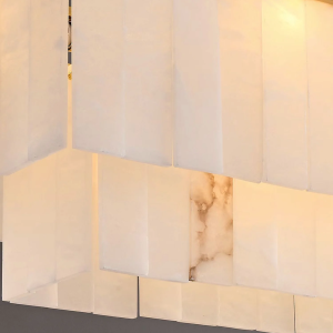 Kauai - Podłużna lampa wisząca z alabastru, złota - Żyrandol długość 80/100/120cm