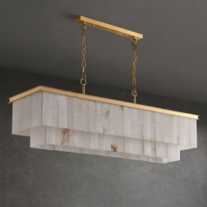 Kauai - Podłużna lampa wisząca z alabastru, złota - Żyrandol długość 80/100/120cm