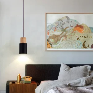 Lampa wisząca cylindryczna z drewnianym akcentem