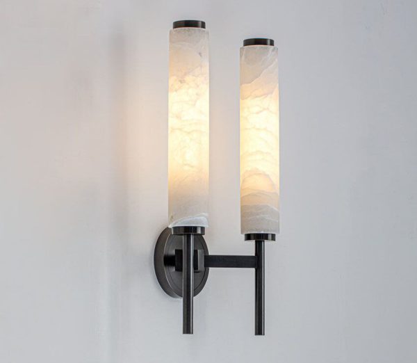 Brindisi - Lampa ścienna Alabaster w stylu świecy biało-złota