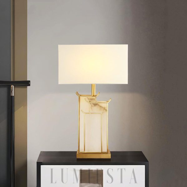 July - Nowoczesna lampa alabastrowa 40 cm, biała/złota