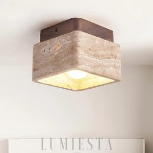 Cube Terra - Kwadratowa lampa sufitowa z naturalnego trawertynu, minimalistyczna, 12cm