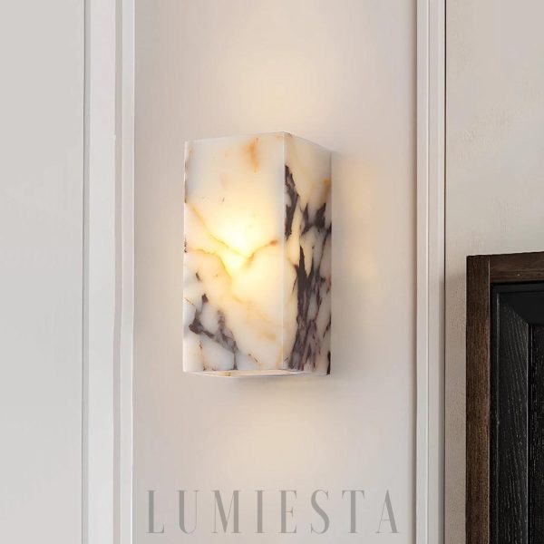 Luksusowy biały marmurowy kinkiet sześcienny LED 12x12 cm