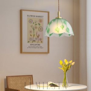 Retro lampa wisząca z liśćmi ze szkła Ø28cm zielono-biała