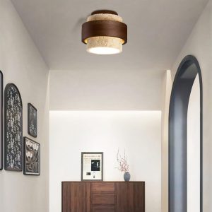 Seville - Sufitowa lampa z trawertynu, beż i orzech, 1-punktowa, Ø17cm