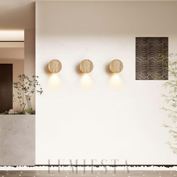 Aruba - Beżowa okrągła lampa ścienna travertyn 10 cm retro