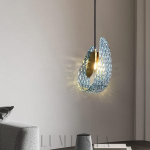  Islay - Lampa wisząca niebieskie szkło mosiężna 13cm x 23cm