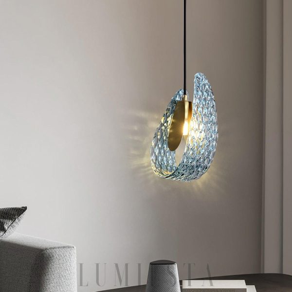  Islay - Lampa wisząca niebieskie szkło mosiężna 13cm x 23cm