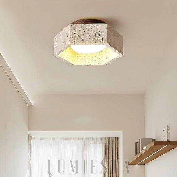 Plafon sufitowy sześciokątny z trawertynu 17cm beżowy