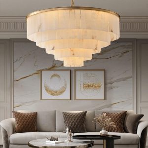 Upolu - Złoty żyrandol warstwowy z naturalnego alabastru - Ø45,60,80,100cm