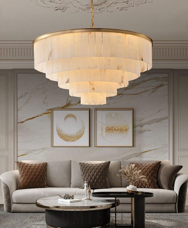 Upolu - Złoty żyrandol warstwowy z naturalnego alabastru - Ø45,60,80,100cm