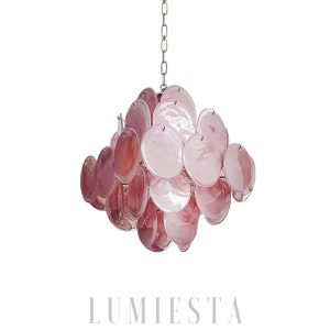 Lampa wisząca Vintage Murano Różowy szklany żyrandol 49cm