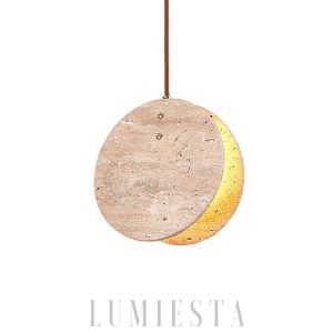 Elegancka okrągła lampa wisząca z trawertynu beżowa 20cm