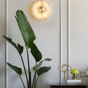 Patagonia - Mosiężna lampa ścienna z alabastrem, retro 20 cm