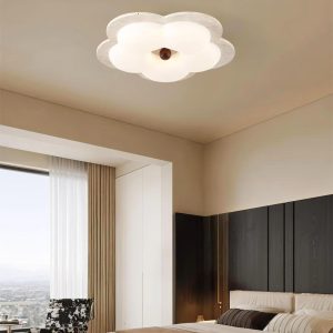 Kwiatowy plafon trawertyn 55cm beżowy ciepłe światło