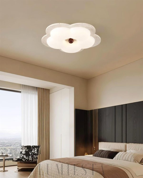 Kwiatowy plafon trawertyn 55cm beżowy ciepłe światło