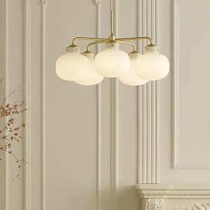 Raito - Lampa wisząca w stylu vintage - opalowe szkło, mosiądz - złoto-biała Ø57/67 cm