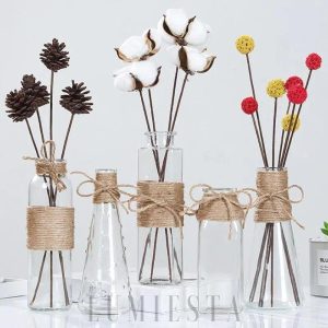 Stylowa szklana butelka dekoracyjna z juty 19 cm