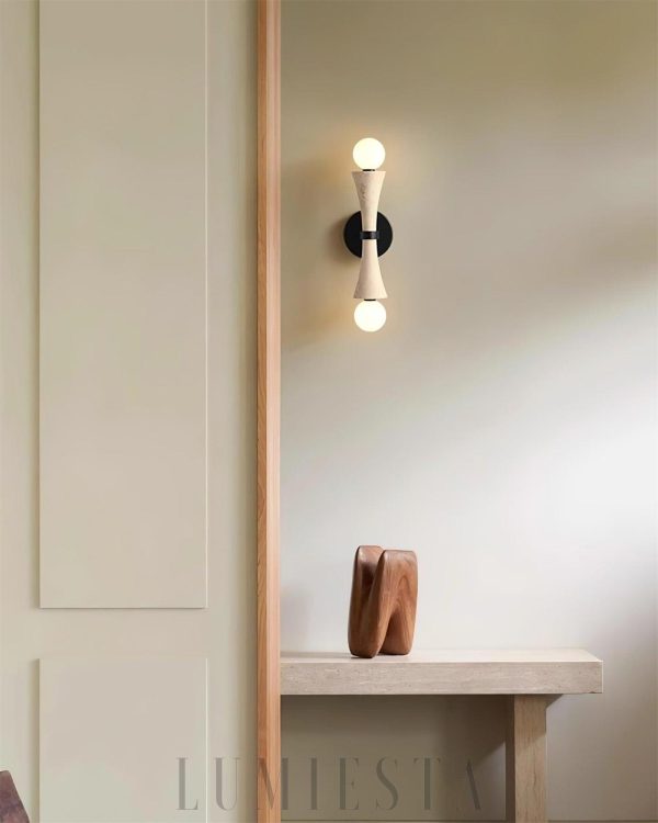 Luksusowy kinkiet klepsydra z trawertynu, beżowo-czarna, 44cm, 2-punktowy