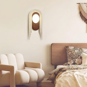 Vima - Beżowa lampa ścienna, trawertyn i drewno, stylowy kinkiet 18x40cm