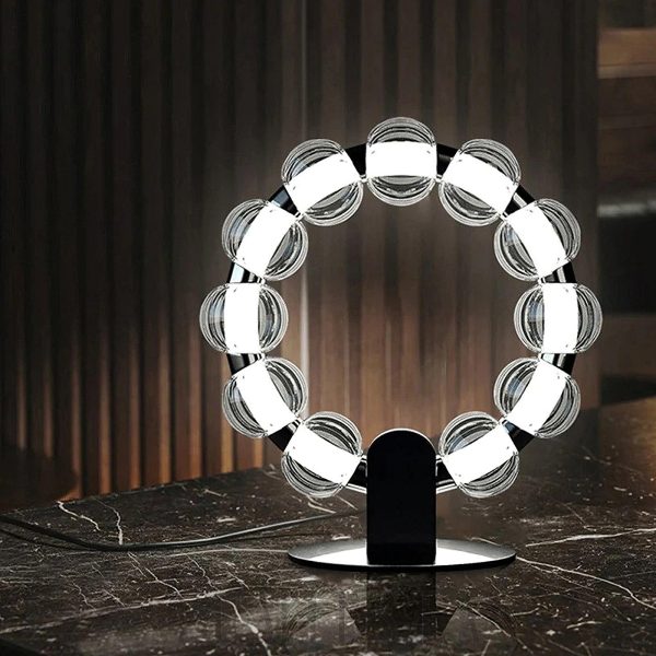 Amulet - Lampa Stołowa Srebrna Okrągła 42cm LED 25W