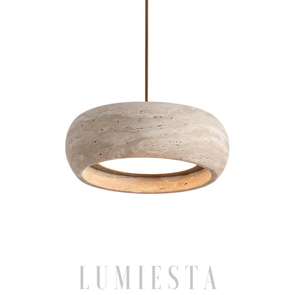 Okrągła lampa wisząca bębnowa z trawertynu 55cm beżowa LED
