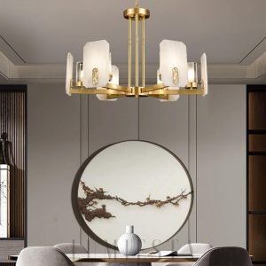 Luksusowy żyrandol marmurowy w kolorze złotym i białym