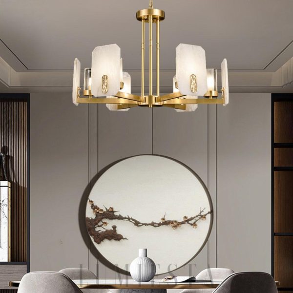 Luksusowy żyrandol marmurowy w kolorze złotym i białym